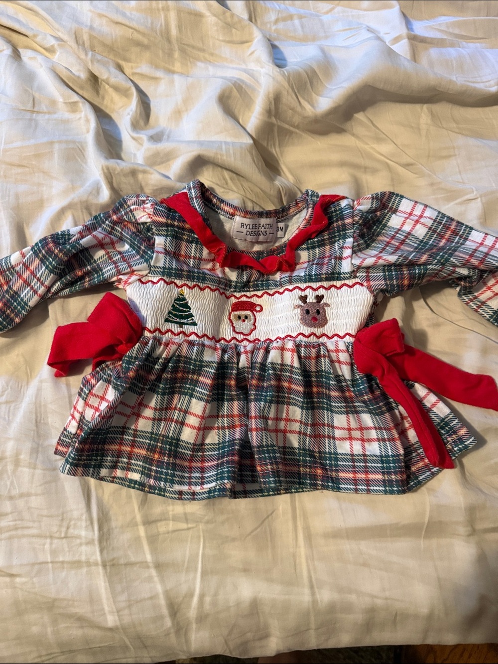 Rylee Faith Designs Girls' Red & Green Plaid Christmas Smocked Top